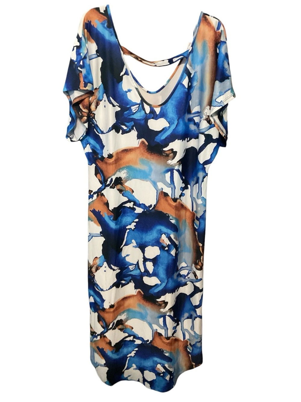 Ashley Stewart Abstract Blue & Rust Midi Dress Plus 18/20 Stretch Preloved A32 - Picture 4 of 4